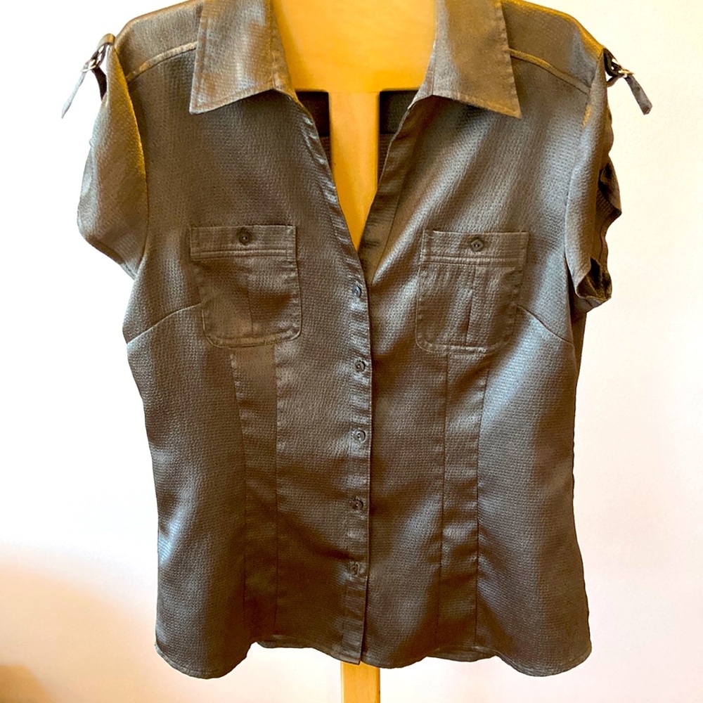 Bronze silky top with shoulder buckles